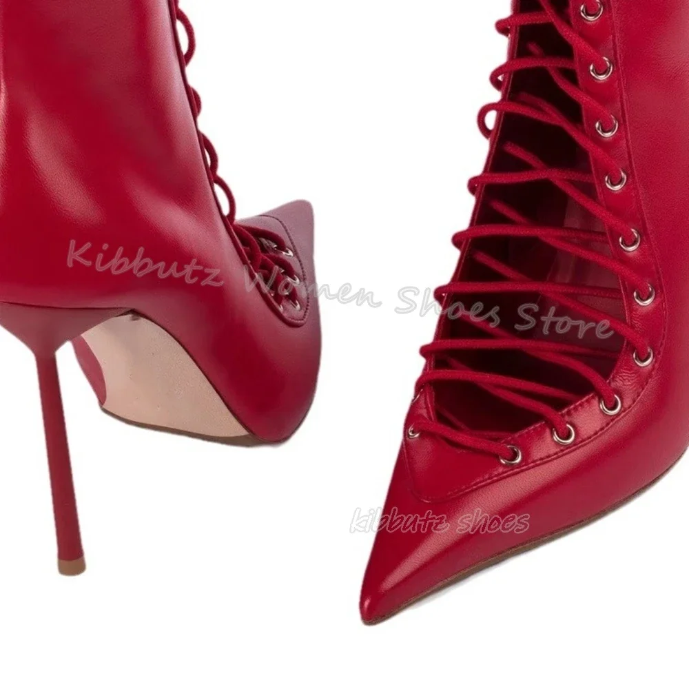 Lace-Up Ankle Boots Hollow Genuine Leather Solid Color Pointy Thin Heels Fashion Elegant Concise Sexy Luxury Women Shoes Newest
Lace-Up Ankle Boots Hollow Genuine Leather Solid Color Pointy Thin Heels Fashion Elegant Concise Sexy Luxury Women Shoes Newest
