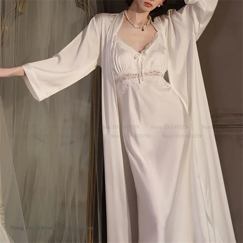 Female Long Robe Nightgown Lingerie Sets Spring Summer New Sleepwear Matching Sets Elegant Sexy Bathrobe Kimono Gown Homewear
Female Long Robe Nightgown Lingerie Sets Spring Summer New Sleepwear Matching Sets Elegant Sexy Bathrobe Kimono Gown Homewear