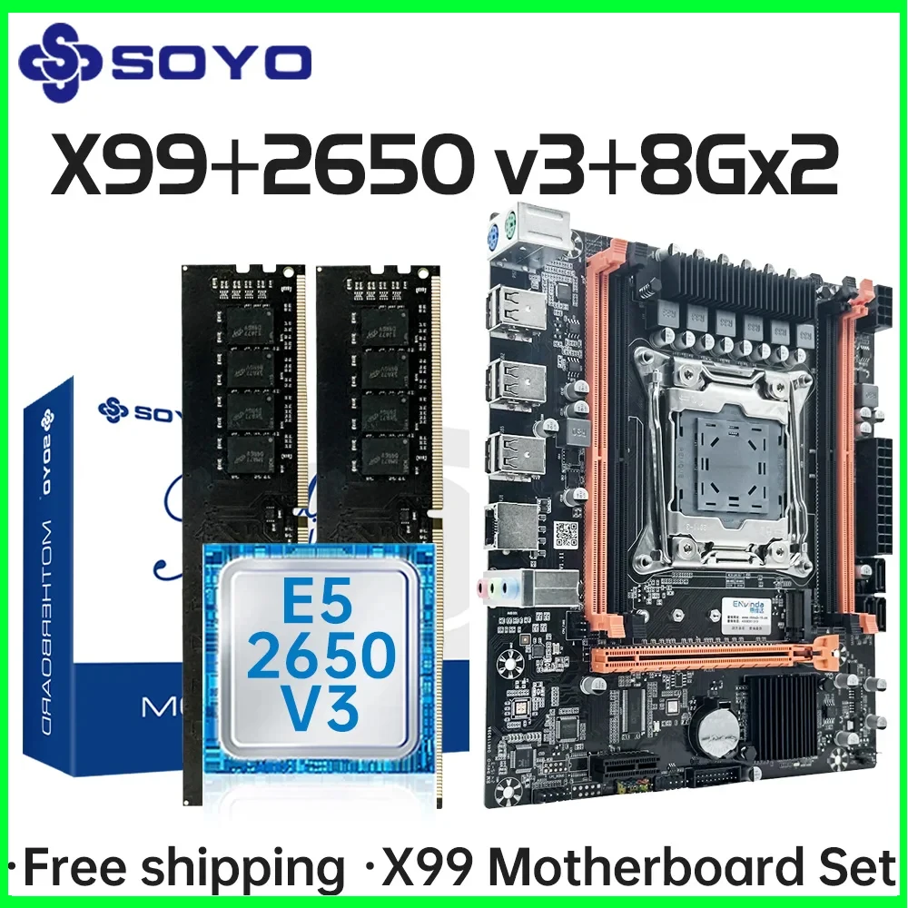 X99 Motherboard Set With LGA2011-3 Xeon E5 2650 V3 CPU DDR4 16GB (2*8GB) 2133MHZ RAM Memory SOYO Computer Components Desktop PC
X99 Motherboard Set With LGA2011-3 Xeon E5 2650 V3 CPU DDR4 16GB (2*8GB) 2133MHZ RAM Memory SOYO Computer Components Desktop PC