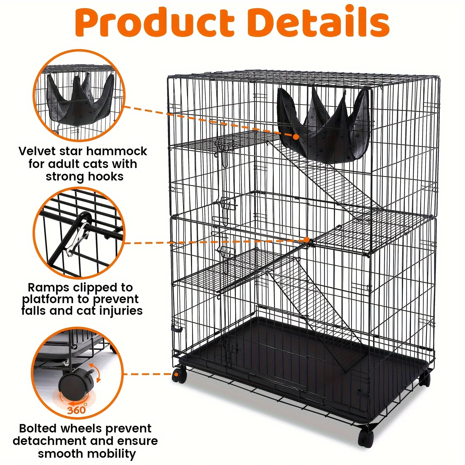 50Inch Large Indoor Cat Cage, Foldable 4-Layer Cat Cage, Metal Wire Cat Bed, Multi-Layer Cat Bed, Cat Cage, Suitable for Kittens, with Hammock (Random Color), Slope, 360 Degree Caster Wheels
50Inch Large Indoor Cat Cage, Foldable 4-Layer Cat Cage, Metal Wire Cat Bed, Multi-Layer Cat Bed, Cat Cage, Suitable for Kittens, with Hammock (Random Color), Slope, 360 Degree Caster Wheels