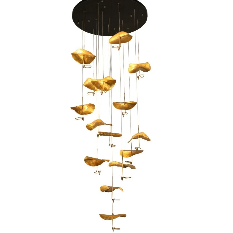 Zen all-copper lotus leaf staircase long chandelier, light luxury restaurant duplex building
Zen all-copper lotus leaf staircase long chandelier, light luxury restaurant duplex building