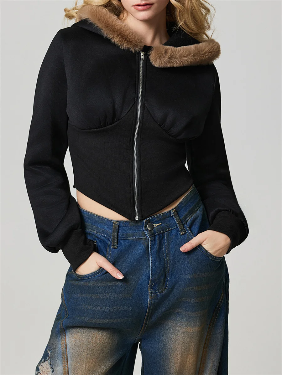 Benuynffy Faux fur Collar Short Coat Women's Autumn Fashion Y2k Hooded Long Sleeve Zip Up Crop Jacket Women Streetwear
Benuynffy Faux fur Collar Short Coat Women's Autumn Fashion Y2k Hooded Long Sleeve Zip Up Crop Jacket Women Streetwear