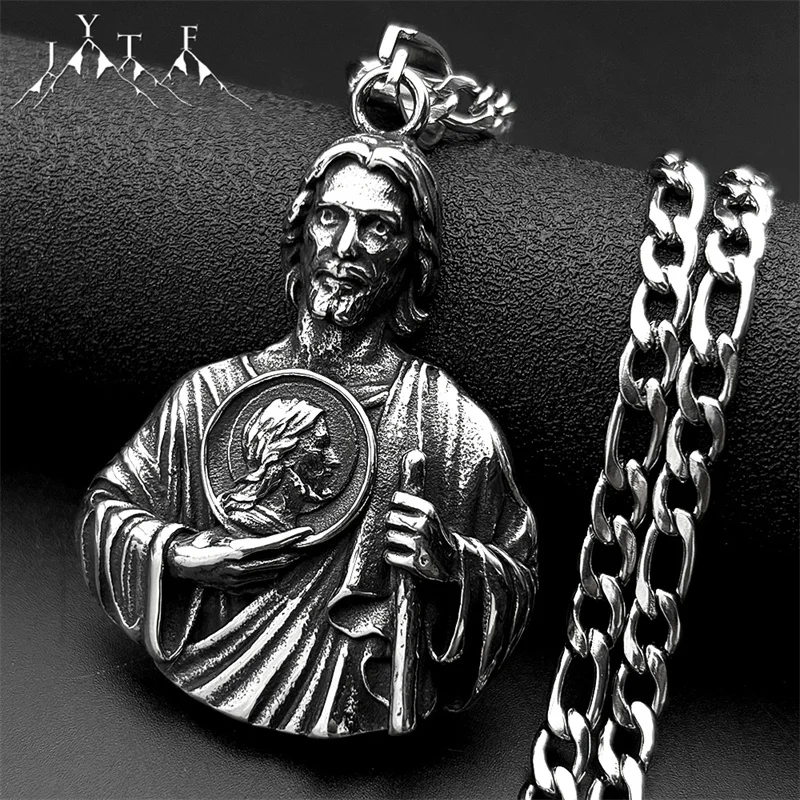 SAINT JUDE Hold Icon Pray for Us Pendant Necklace for Women Men Stainless Steel Silver Color Christ Jesus Amulet Chain Jewelry
SAINT JUDE Hold Icon Pray for Us Pendant Necklace for Women Men Stainless Steel Silver Color Christ Jesus Amulet Chain Jewelry