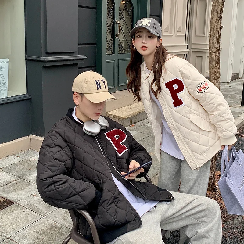 Diamond Pattern Cotton Jaet Men's ort Sle Baseball Collar Couple's Outerwear Winter Trendy Retro Baseball Clothes
Diamond Pattern Cotton Jaet Men's ort Sle Baseball Collar Couple's Outerwear Winter Trendy Retro Baseball Clothes