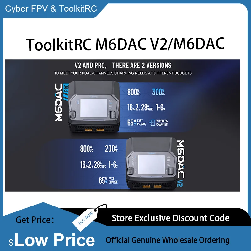 ToolkitRC M6DAC V2 M6DAC Pro Dual Channel Smart Lipo Battery Charger Discharger AC 200W/300W DC 800WX2 28A for 1-6S LiHV
ToolkitRC M6DAC V2 M6DAC Pro Dual Channel Smart Lipo Battery Charger Discharger AC 200W/300W DC 800WX2 28A for 1-6S LiHV