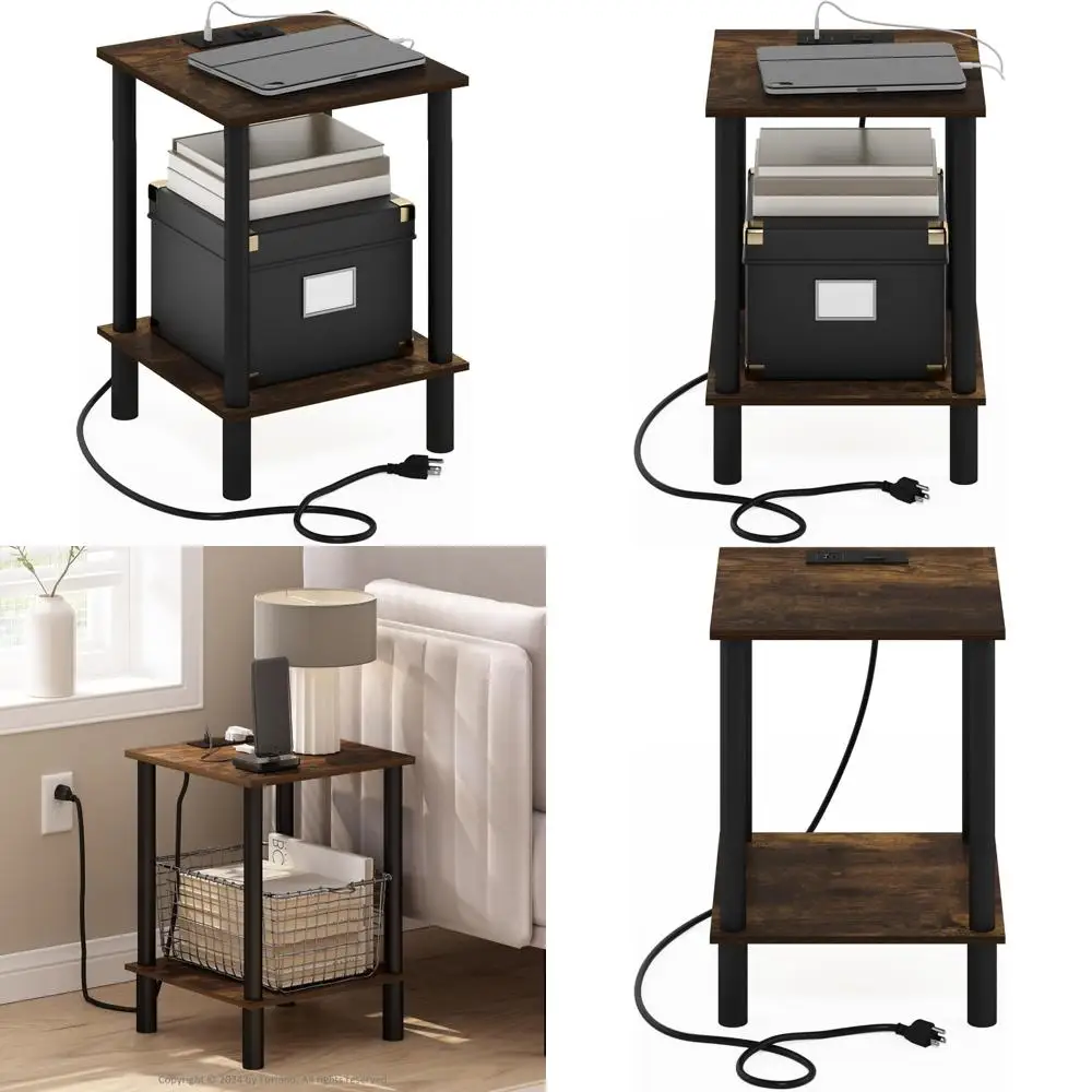 2-Tier Square End Table with Charging Station, Nightstand and Bedside Table featuring USB and Type-C Ports
2-Tier Square End Table with Charging Station, Nightstand and Bedside Table featuring USB and Type-C Ports