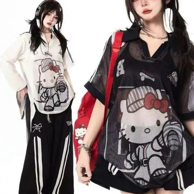 Sanrio Retro T-Shirt American Hello Kitty Print Short-Sleeved Hot Girls Hollow Mesh Loose Cartoon Versatile Spring and Summer
Sanrio Retro T-Shirt American Hello Kitty Print Short-Sleeved Hot Girls Hollow Mesh Loose Cartoon Versatile Spring and Summer
