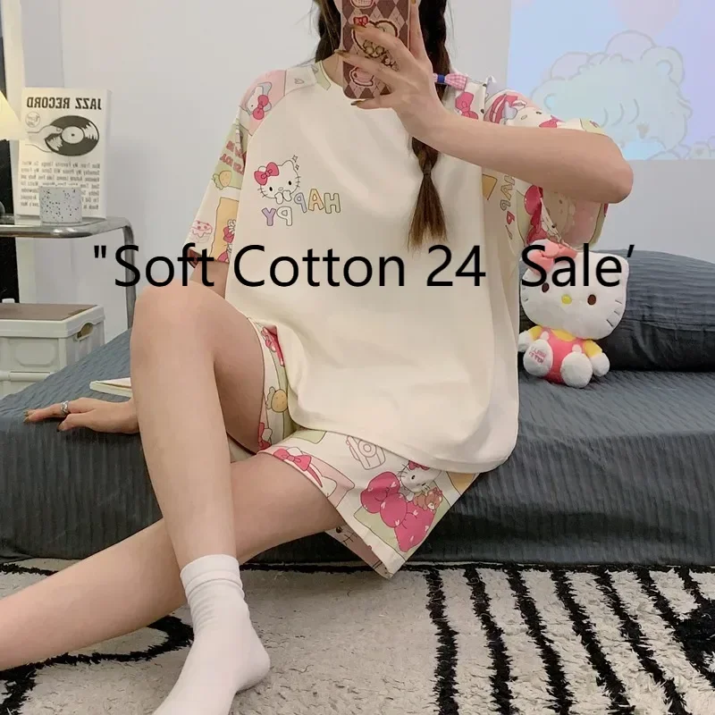2025 summer new sweet pajamas Hello Kitty cotton white two-piece short-sleeved shorts cartoon Hello Kitty women's loungewear
2025 summer new sweet pajamas Hello Kitty cotton white two-piece short-sleeved shorts cartoon Hello Kitty women's loungewear