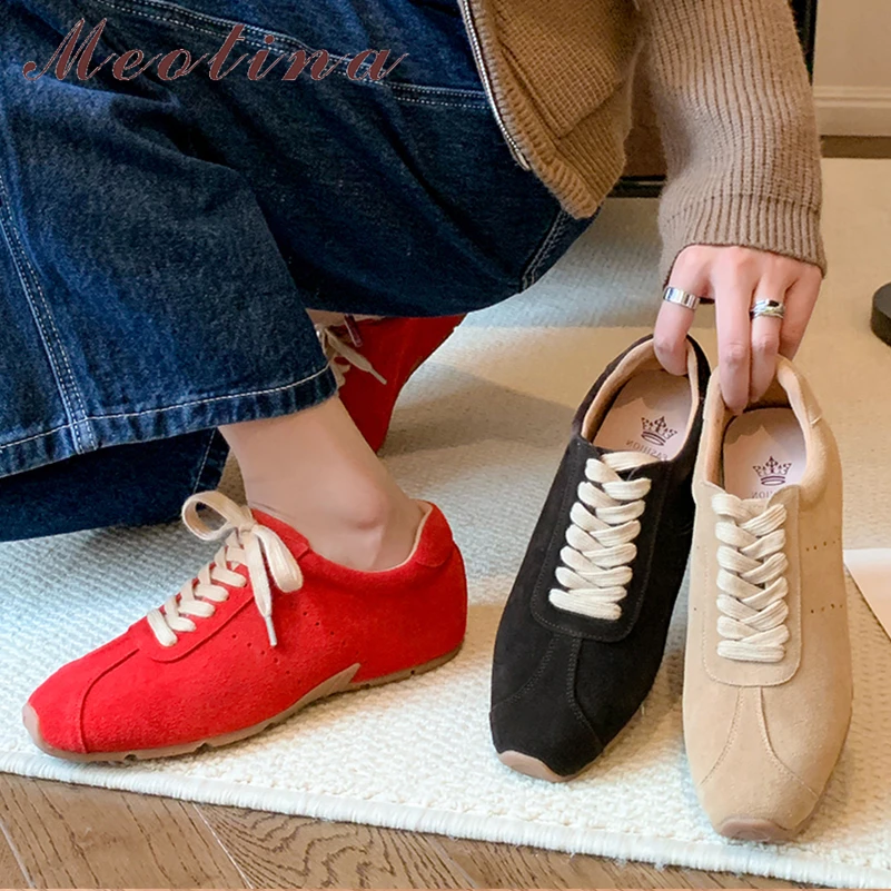 Meotina/женские кроссовки из натуральной кожи с круглым носком на плоской подошве, женская модная повседневная обувь из коровьей замши на шнуровке, весна-осень, абрикосовый красный цвет
Meotina/женские кроссовки из натуральной кожи с круглым носком на плоской подошве, женская модная повседневная обувь из коровьей замши на шнуровке, весна-осень, абрикосовый красный цвет
