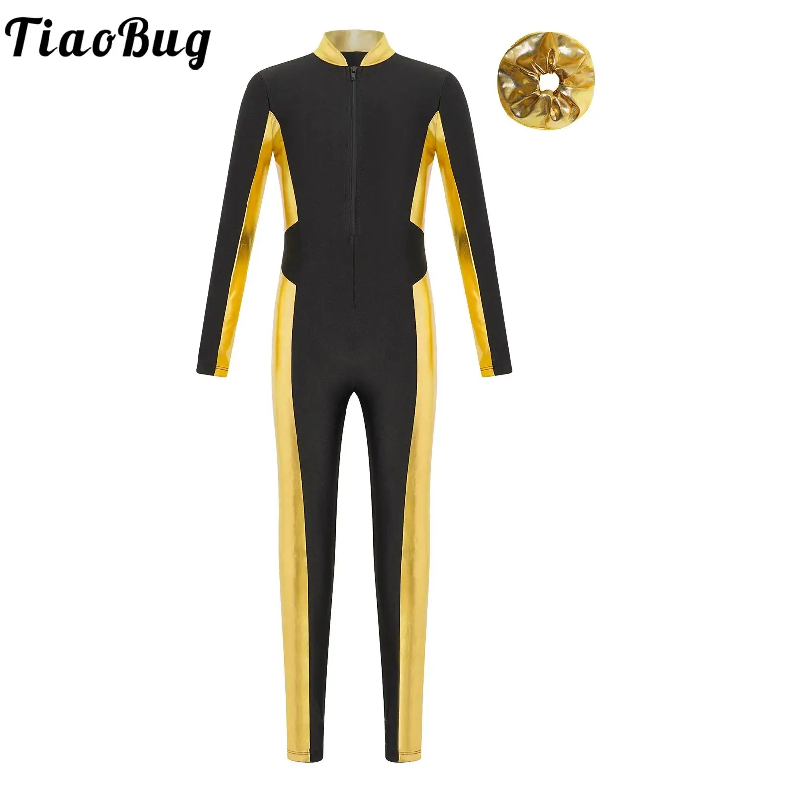 Girls Figure Skating Gymnastics Dance Outfit Ballet Costume Zipper Long Sleeve Metallic Patchwork Full Jumpsuit with Hair Band
Girls Figure Skating Gymnastics Dance Outfit Ballet Costume Zipper Long Sleeve Metallic Patchwork Full Jumpsuit with Hair Band