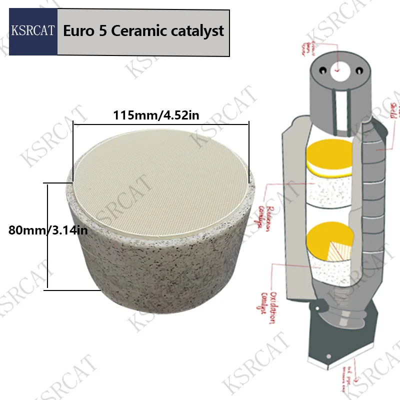 Ceramic EURO 5 600cpsi 115*80mm Catalytic Converter and Exhaust Cleaner Treatment for Gasoline Engine
Ceramic EURO 5 600cpsi 115*80mm Catalytic Converter and Exhaust Cleaner Treatment for Gasoline Engine