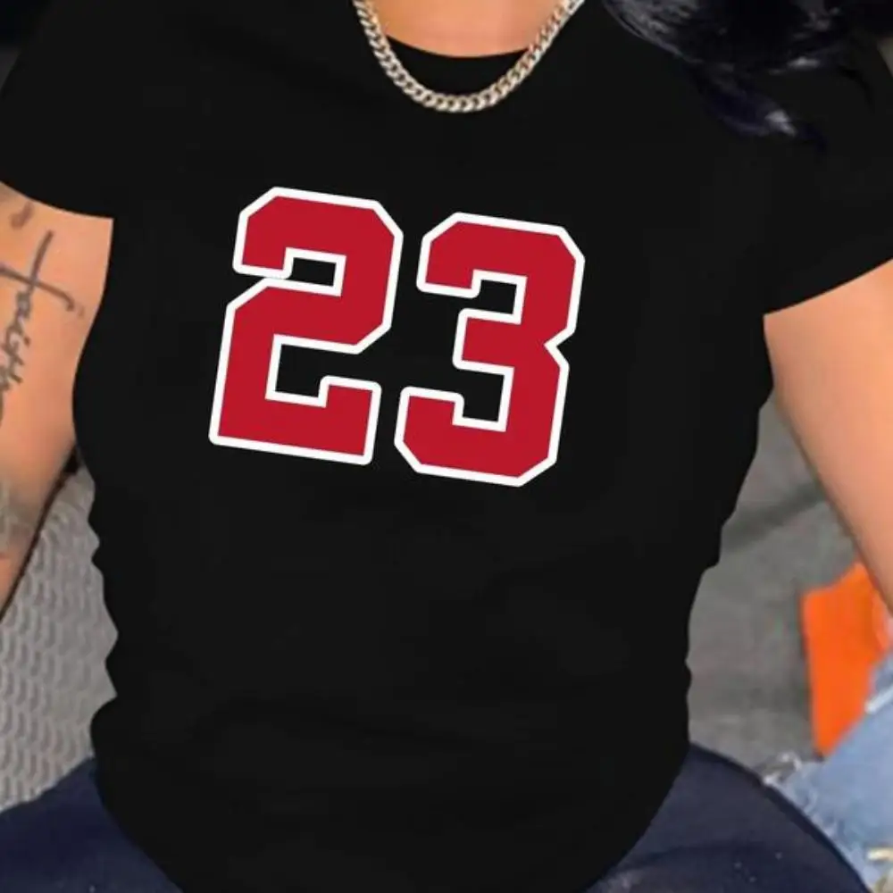 Women's Number "23" Print Short Sleeve Round Neck Tee, Causal Preppy Summer T-shirt Top for Daily Wear, Women Teen Clothing
Women's Number "23" Print Short Sleeve Round Neck Tee, Causal Preppy Summer T-shirt Top for Daily Wear, Women Teen Clothing