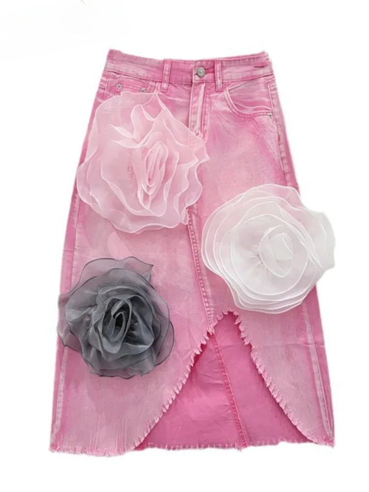 Women's Denim Skirts Irregular Burrs Split A-line Sliced Flowers Pink Elegant Long Skirt 2025 Spring New Fashion
Women's Denim Skirts Irregular Burrs Split A-line Sliced Flowers Pink Elegant Long Skirt 2025 Spring New Fashion