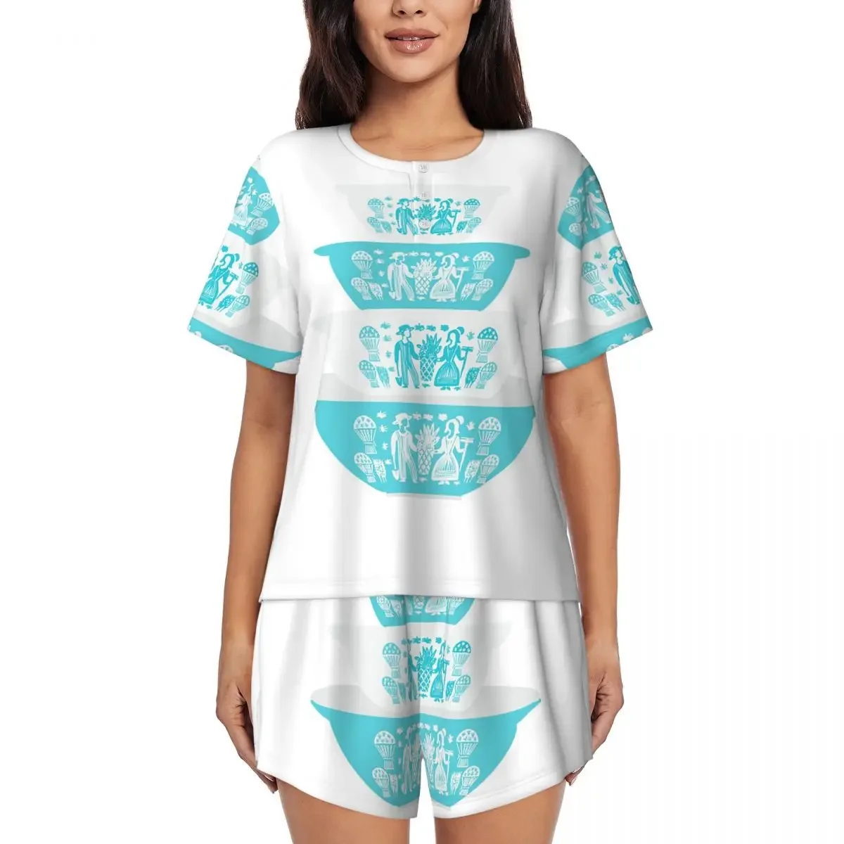 Vintage Pyrex Butterprint Turquoise Nesting Bowls Round Neck Short Sleeve Nightgowns for Sleeping Women Pajama Set Short Pants
Vintage Pyrex Butterprint Turquoise Nesting Bowls Round Neck Short Sleeve Nightgowns for Sleeping Women Pajama Set Short Pants