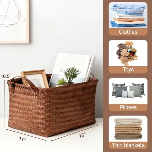 Brown Woven Waterproof Storage Hamper With PU Leather Handles, 15x11x10.5 Inches, Set Of 4 For Laundry, Bathroom, Bedroom,
Brown Woven Waterproof Storage Hamper With PU Leather Handles, 15x11x10.5 Inches, Set Of 4 For Laundry, Bathroom, Bedroom,