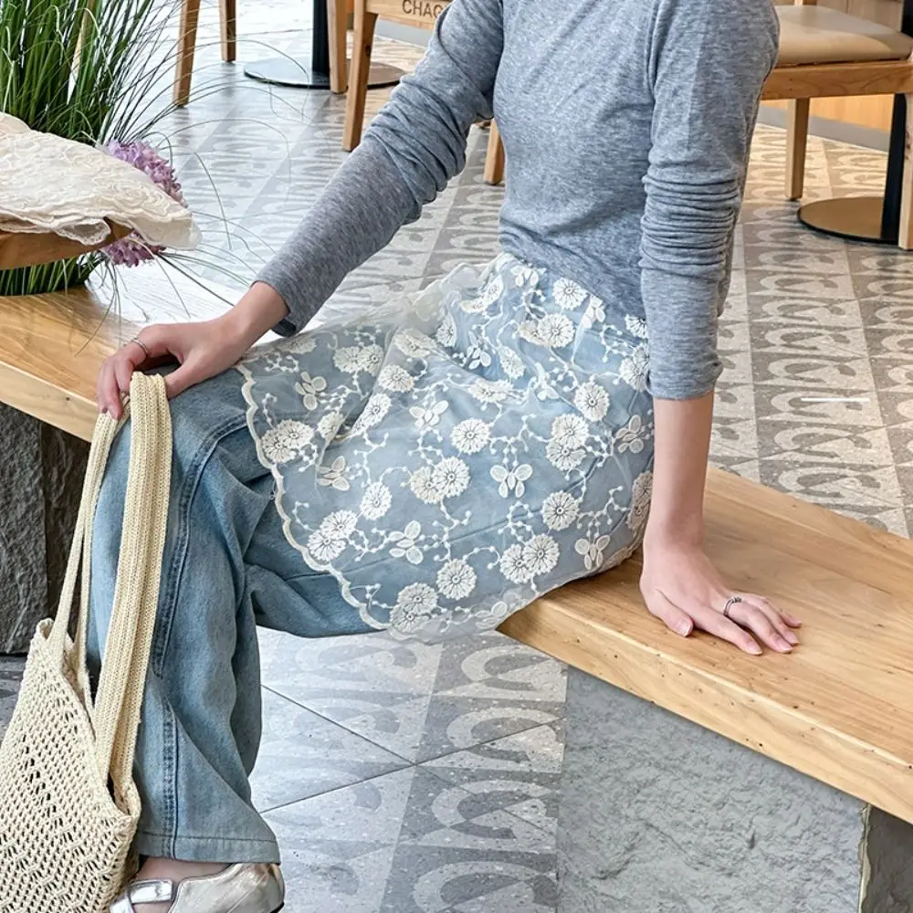 Fashion Sweet Lace Half Skirt Flower Embroidery Hight Waist Gauze Skirt Lace-up Y2K Outwear Mini Skirt Female 
Fashion Sweet Lace Half Skirt Flower Embroidery Hight Waist Gauze Skirt Lace-up Y2K Outwear Mini Skirt Female