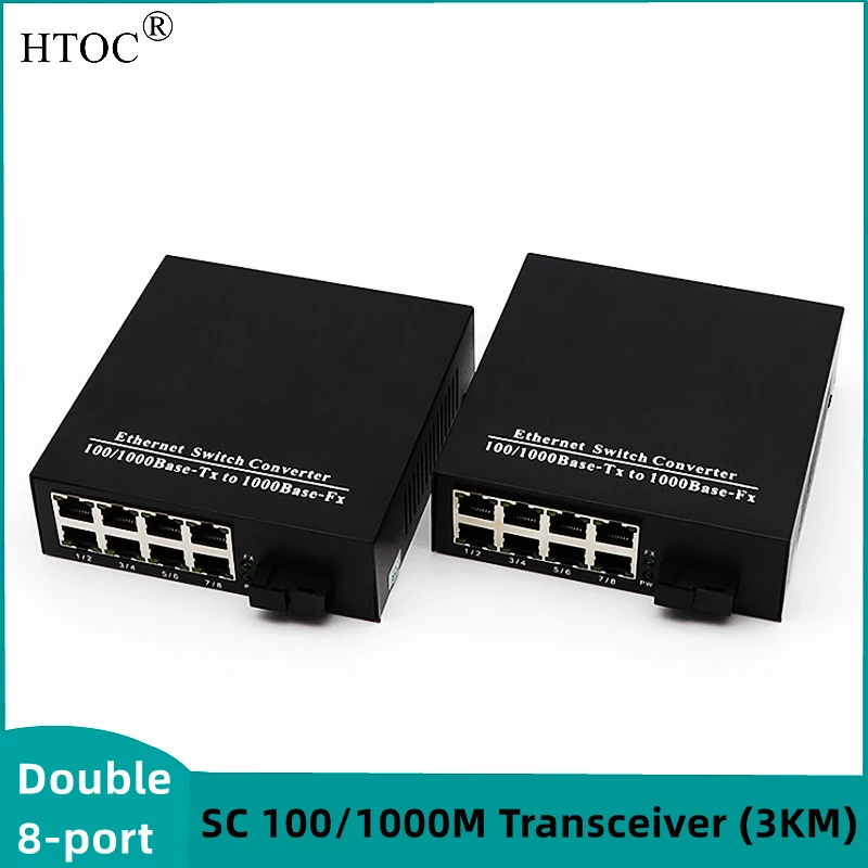 HTOC 8 Port RJ45 Gigabit Ethernet Fiber Transceiver SC Interface 10/100/1000M Single Mode Single Fiber (3KM)
HTOC 8 Port RJ45 Gigabit Ethernet Fiber Transceiver SC Interface 10/100/1000M Single Mode Single Fiber (3KM)