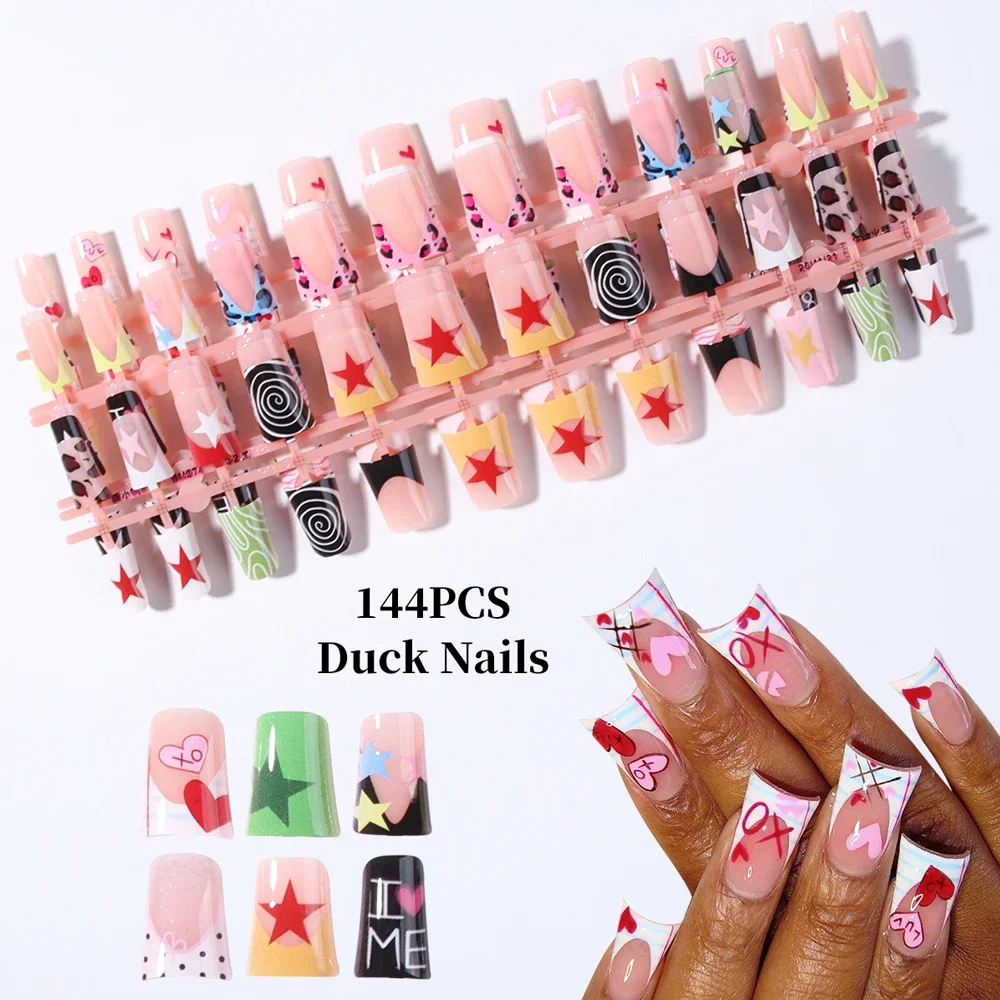 144pcs (Six styles) Duck Nails Star polka dot heart Leopard pattern French,Detachable reusable press on acrylic nails1
144pcs (Six styles) Duck Nails Star polka dot heart Leopard pattern French,Detachable reusable press on acrylic nails1