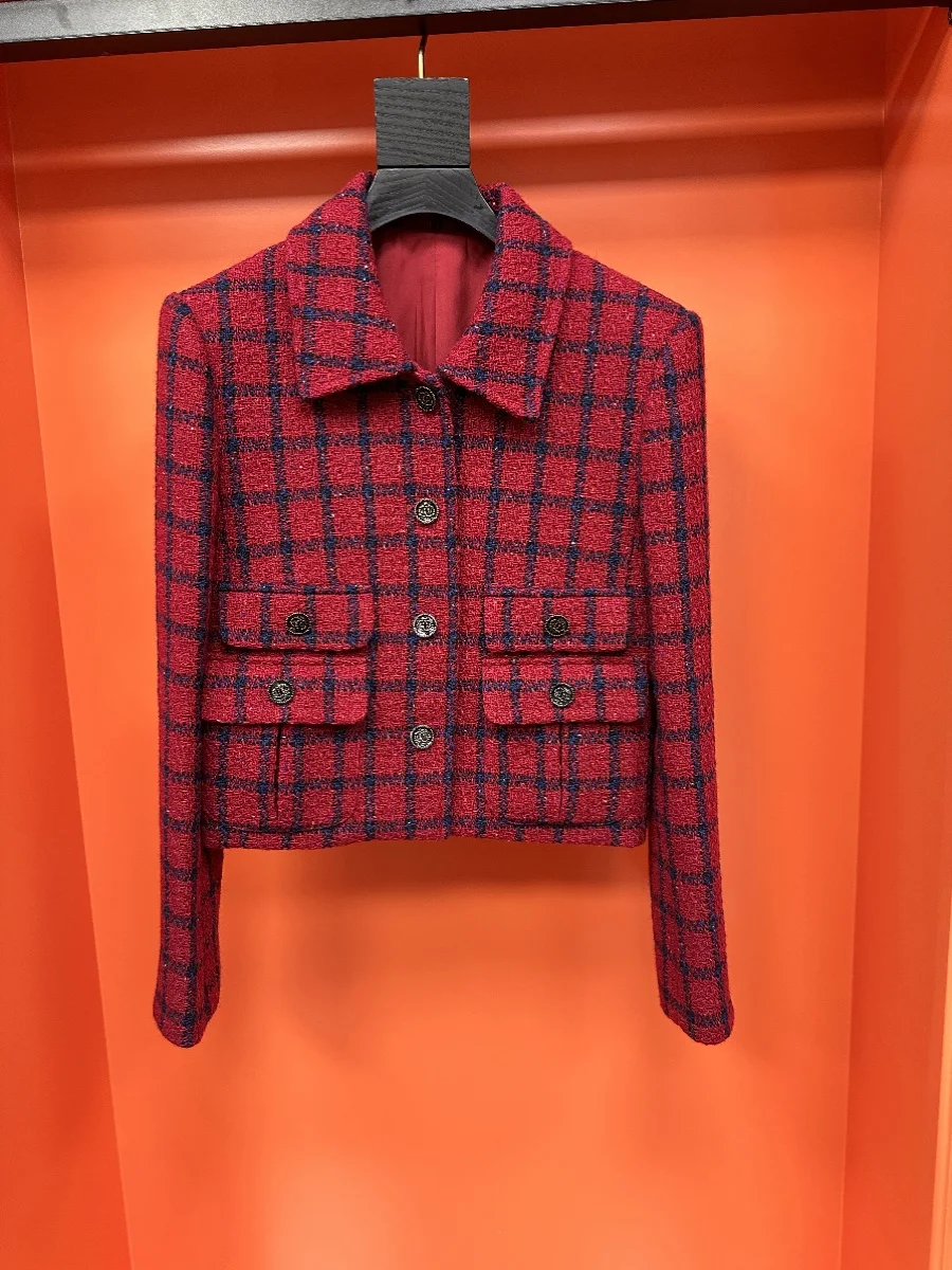 Cherry Blossom Red Plaid Vintage ort Woolen Coat Women's Faion Spring Autumn Quilted Knitwear Button up Long Sve
Cherry Blossom Red Plaid Vintage ort Woolen Coat Women's Faion Spring Autumn Quilted Knitwear Button up Long Sve