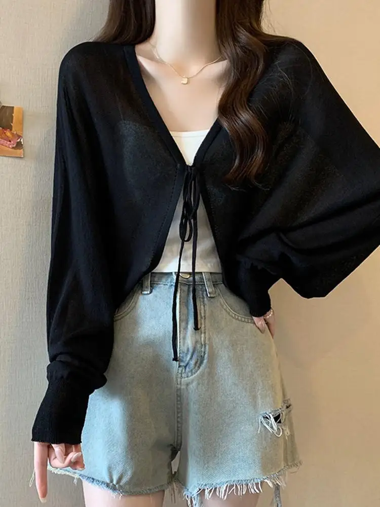 Thin Black Ice Silk Sun Protection Cardigan for Women Knitwear Summer Cover Up Large Size Lazy Sleeve Shawl Strap Outerwear Top
Thin Black Ice Silk Sun Protection Cardigan for Women Knitwear Summer Cover Up Large Size Lazy Sleeve Shawl Strap Outerwear Top