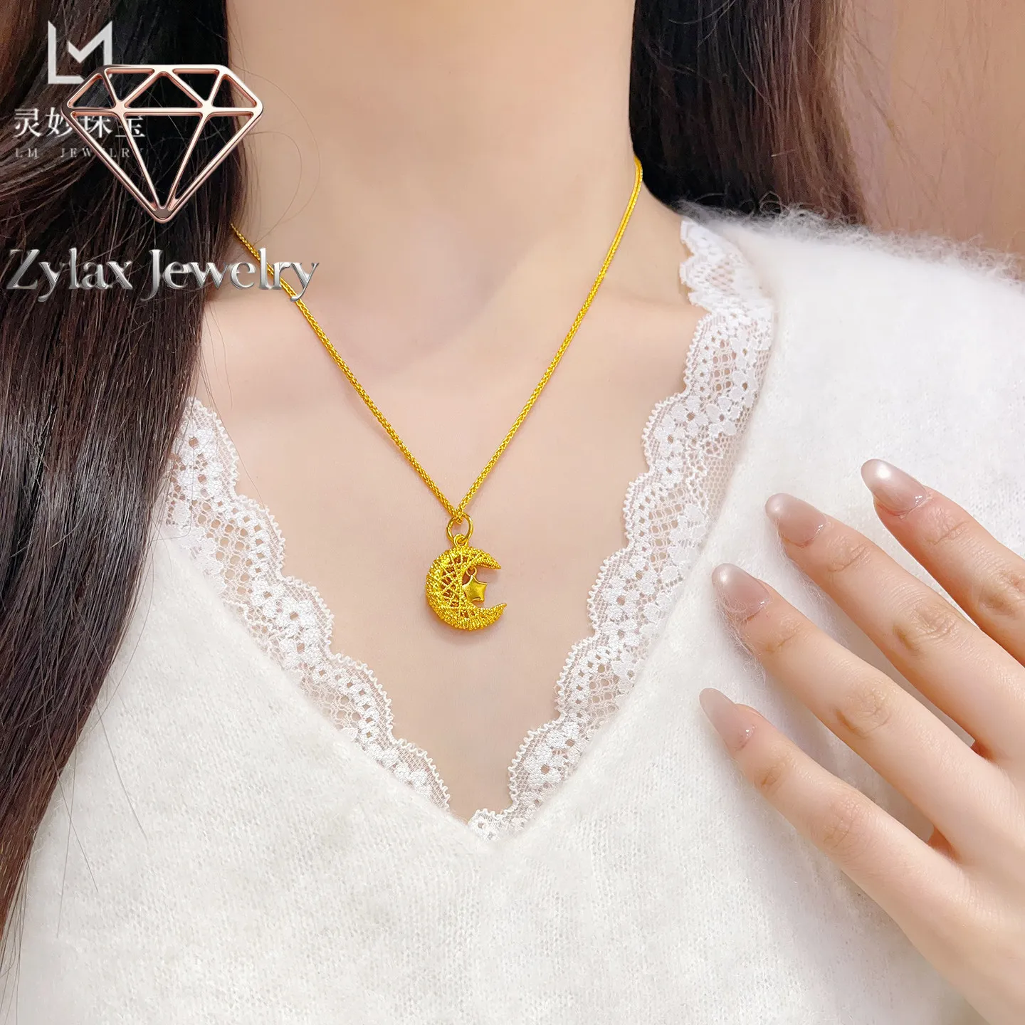Zylax Jewelry Filigree Star Moon Dream Pendant Women's 24K Gold AU999 - Hollow filigree craftsmanship, dreamy aesthetic, for off
Zylax Jewelry Filigree Star Moon Dream Pendant Women's 24K Gold AU999 - Hollow filigree craftsmanship, dreamy aesthetic, for off