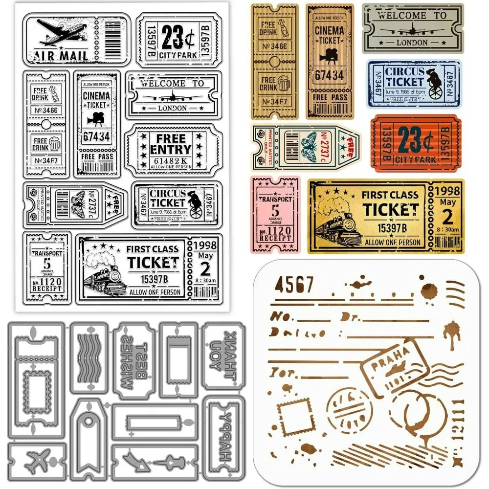 Vintage Ticket Clear Stamps Cutting Dies PET Painting Stencils for Card Making Retro Postage Stamp Frame Stamp Meta
Vintage Ticket Clear Stamps Cutting Dies PET Painting Stencils for Card Making Retro Postage Stamp Frame Stamp Meta
