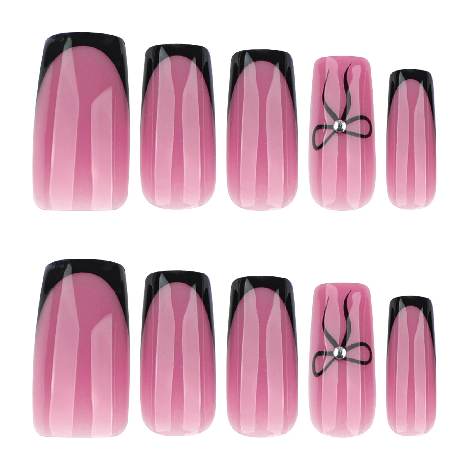 Nude Pink Artificial Nails Tips 24Pcs Black French Nails Press On Medium-length Square False Nails Bowknot Printed Diamond Decor
Nude Pink Artificial Nails Tips 24Pcs Black French Nails Press On Medium-length Square False Nails Bowknot Printed Diamond Decor