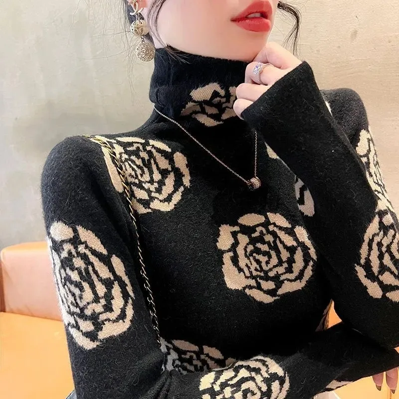Autumn and Winter Dev Velvet Base Women's New Pullover Half Turtle Neck Print Fashionable Versatile Long-sleeved T-shirt Top
Autumn and Winter Dev Velvet Base Women's New Pullover Half Turtle Neck Print Fashionable Versatile Long-sleeved T-shirt Top