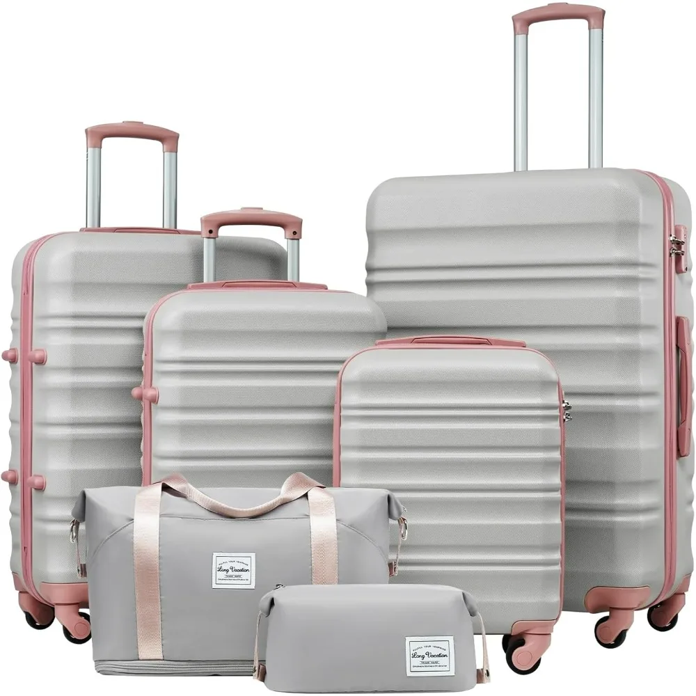LONG VACATION 6 Piece Luggage Set Carry on Suitcase with ABS+PC hardshell, Spinner Wheels & YKK Zipper TSA Lock (GREY-PINK, 6 pi
LONG VACATION 6 Piece Luggage Set Carry on Suitcase with ABS+PC hardshell, Spinner Wheels & YKK Zipper TSA Lock (GREY-PINK, 6 pi