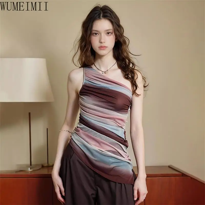 Niche design smudge mesh slanted shoulder vest women's clothing 2025 summer new sleeveless top women
Niche design smudge mesh slanted shoulder vest women's clothing 2025 summer new sleeveless top women