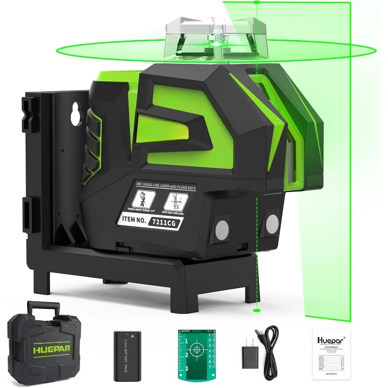 Self-Leveling Green Laser Level Cross Line with 2 Plumb Dots Laser Tool -360 Horizontal Line Plus Large Fan Angle of Vertical
Self-Leveling Green Laser Level Cross Line with 2 Plumb Dots Laser Tool -360 Horizontal Line Plus Large Fan Angle of Vertical