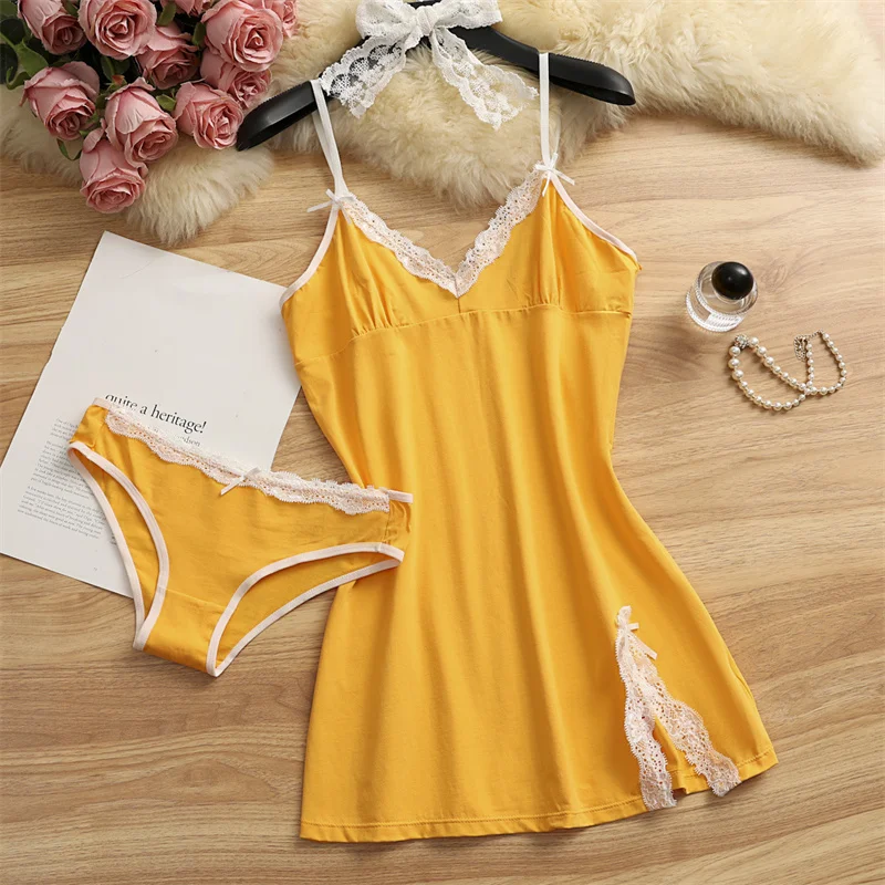 Sleepwear V-neck Pajamas Dress Women Pajama Cotton Suspender Nightdress 2 Pieces Set Cute Lace Nightgowns Bow Summer Nightwear
Sleepwear V-neck Pajamas Dress Women Pajama Cotton Suspender Nightdress 2 Pieces Set Cute Lace Nightgowns Bow Summer Nightwear