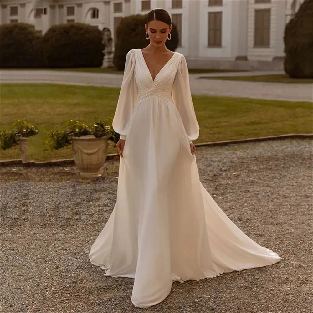 Elegant Pretty Wedding Dresses New 2023 Luxury Deep V-neck Long Sleeves Satin Simple Mopping Vintage Sexy Backless Bridal Gowns
Elegant Pretty Wedding Dresses New 2023 Luxury Deep V-neck Long Sleeves Satin Simple Mopping Vintage Sexy Backless Bridal Gowns