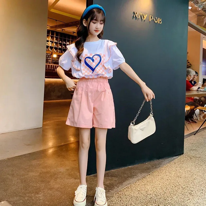 Girls Plaid Printed Lace Decorative Top Solid Color Pants Set 2024 New Girls Short Sleeved T-shirt Shorts Summer Two-piece Set
Girls Plaid Printed Lace Decorative Top Solid Color Pants Set 2024 New Girls Short Sleeved T-shirt Shorts Summer Two-piece Set