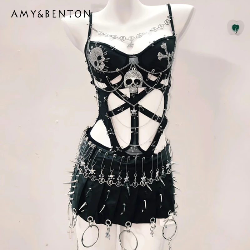 Dark Goth Sweet Cool One-piece Vest For Women 2025 Black Punk Retro Mini Skirt Sexy Hot Girl Short Skirts 2-piece Suit Ladies
Dark Goth Sweet Cool One-piece Vest For Women 2025 Black Punk Retro Mini Skirt Sexy Hot Girl Short Skirts 2-piece Suit Ladies