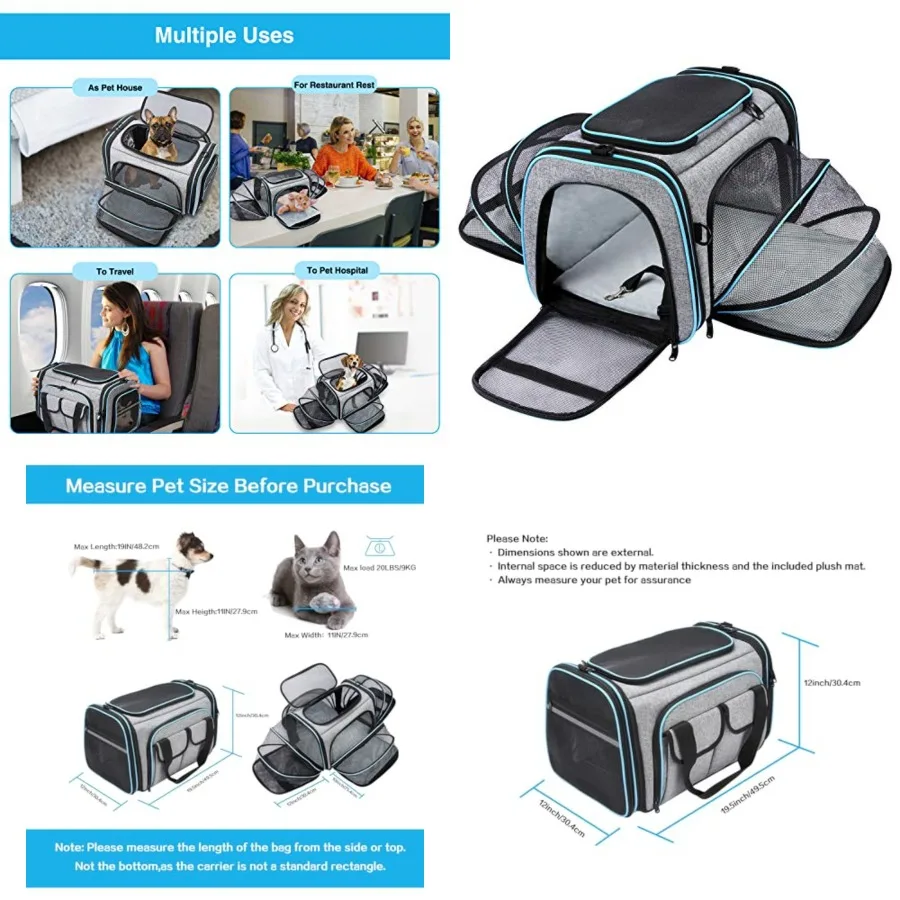 Airline Approved Pet Carrier, Large Soft Sided Pet Travel TSA Carrier 4 Sides Expandable Cat Collapsible Carriers with Removabl
Airline Approved Pet Carrier, Large Soft Sided Pet Travel TSA Carrier 4 Sides Expandable Cat Collapsible Carriers with Removabl