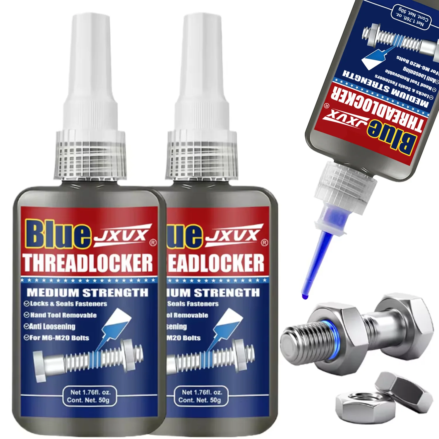 50 ml of medium-strength "Blue Threadlocker" anaerobic adhesive, suitable for automotive use, for metals, fasteners, nuts and bo
50 ml of medium-strength "Blue Threadlocker" anaerobic adhesive, suitable for automotive use, for metals, fasteners, nuts and bo