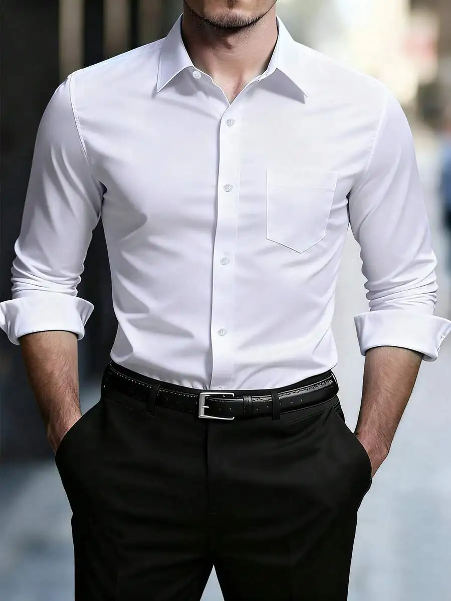 Men's Solid Color Long Sleeve Button-Down Shirt for Business Casual Wear
Men's Solid Color Long Sleeve Button-Down Shirt for Business Casual Wear