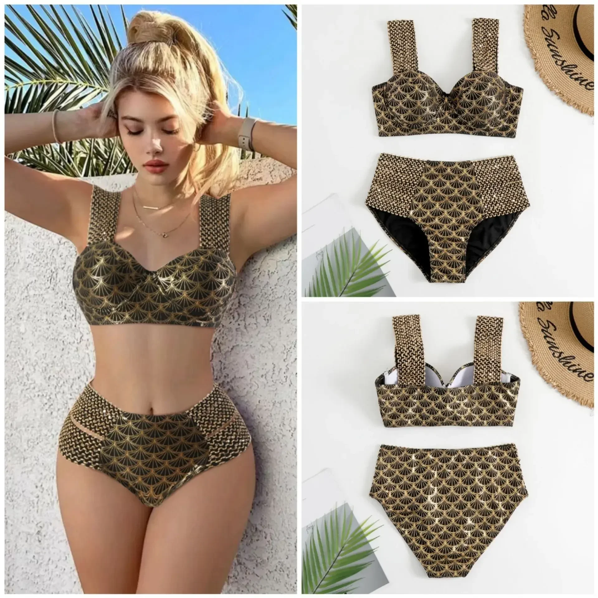 Sexy Gold Embossed High Waist Bikini Set Women's Swimsuit Hot Sale Of The Season New Arrival Two Piece Swimwear Trendy Beach Fas
Sexy Gold Embossed High Waist Bikini Set Women's Swimsuit Hot Sale Of The Season New Arrival Two Piece Swimwear Trendy Beach Fas