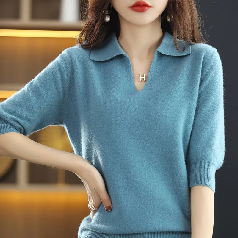 100% Pure Wool Short Sleeve Women's POLO Collar Pullover Casual Knit Top Spring /Autumn Large Size Solid Color Tank Top Tees
100% Pure Wool Short Sleeve Women's POLO Collar Pullover Casual Knit Top Spring /Autumn Large Size Solid Color Tank Top Tees