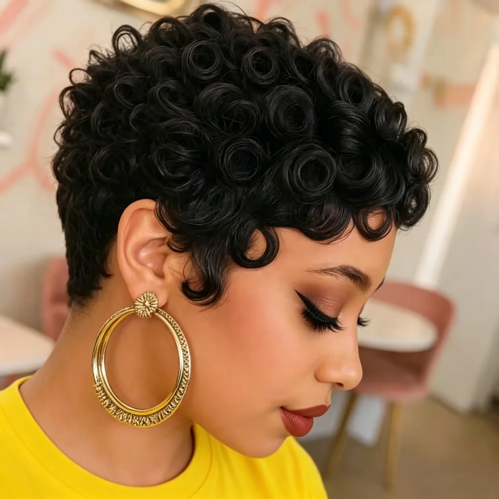 Human Hair Short Curly Pixie Cut Wig for Women, Full Machine Made, Natural Black, Wear and Go, Wave Style
Human Hair Short Curly Pixie Cut Wig for Women, Full Machine Made, Natural Black, Wear and Go, Wave Style