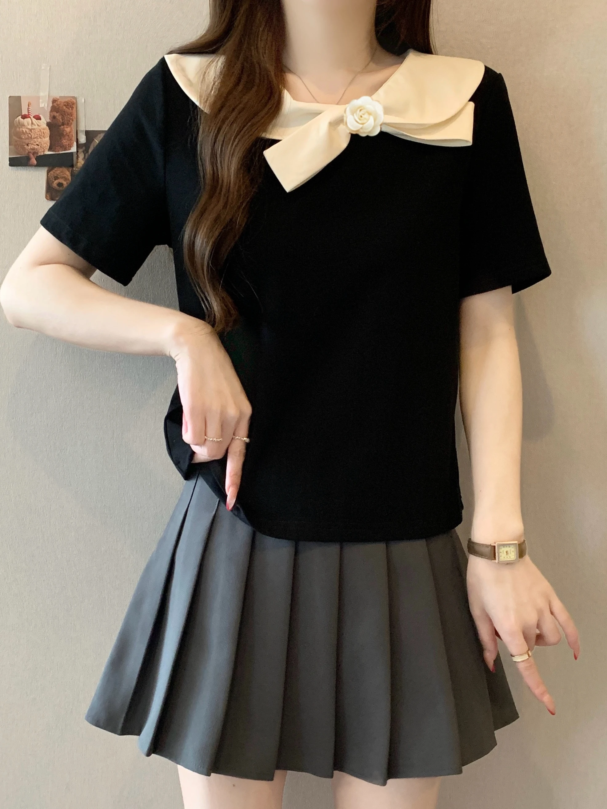 Summer 2026 plus Size Fashion Simple Black Short Sleeve T-Shirt Women's Unique Color Block Top French Style Straight Cut Brea...
Summer 2026 plus Size Fashion Simple Black Short Sleeve T-Shirt Women's Unique Color Block Top French Style Straight Cut Brea...