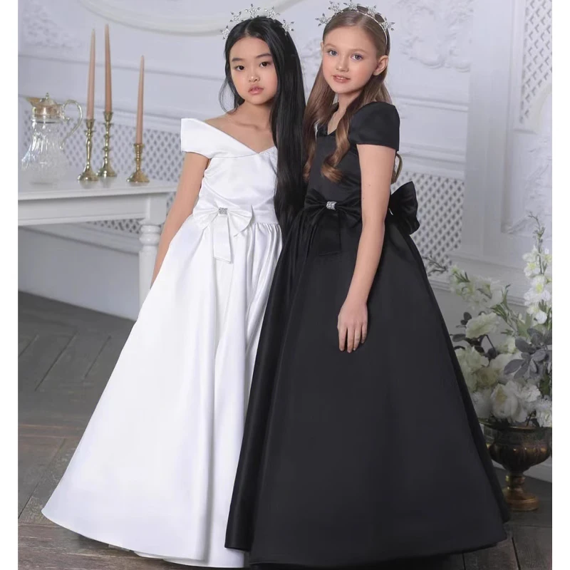 Girls One Shoulder Satin Waist Bow Wedding Dress Children Elegant Dress Junior Bridesmaid Dress White Girls Dress/Customized
Girls One Shoulder Satin Waist Bow Wedding Dress Children Elegant Dress Junior Bridesmaid Dress White Girls Dress/Customized