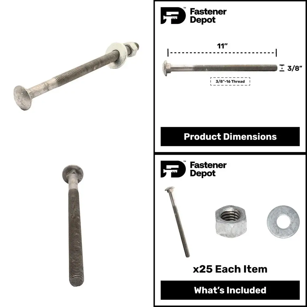 Комплект оцинкованных болтов с кареткой 3/8-16 x 11, 25 шт., класс 307 А, с плоскими шайбами и шестигранными гайками, покрытие с горячим окантовкой
Комплект оцинкованных болтов с кареткой 3/8-16 x 11, 25 шт., класс 307 А, с плоскими шайбами и шестигранными гайками, покрытие с горячим окантовкой