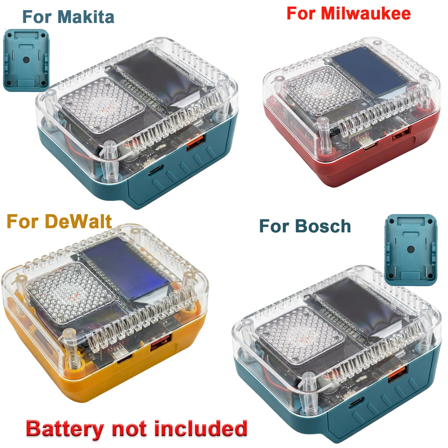 140W Battery Adapter for Milwaukee/ Makita/DeWalt/ Bosch,USB&Type-C Charging&Discharging, USB-A, LED Real-Time Display
140W Battery Adapter for Milwaukee/ Makita/DeWalt/ Bosch,USB&Type-C Charging&Discharging, USB-A, LED Real-Time Display
