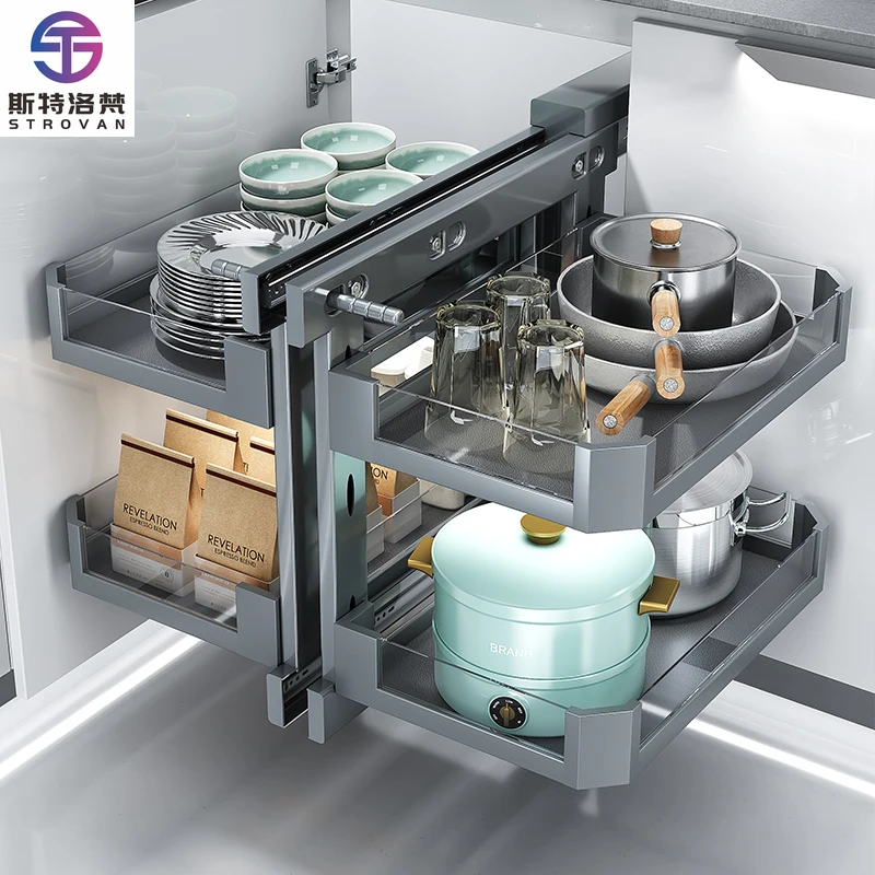 Modern Design In-Cabinet Pull Out Drawers Kitchen Aluminum Pantry Revolving Magic Corner Basket Blind Corner Cabinet
Modern Design In-Cabinet Pull Out Drawers Kitchen Aluminum Pantry Revolving Magic Corner Basket Blind Corner Cabinet