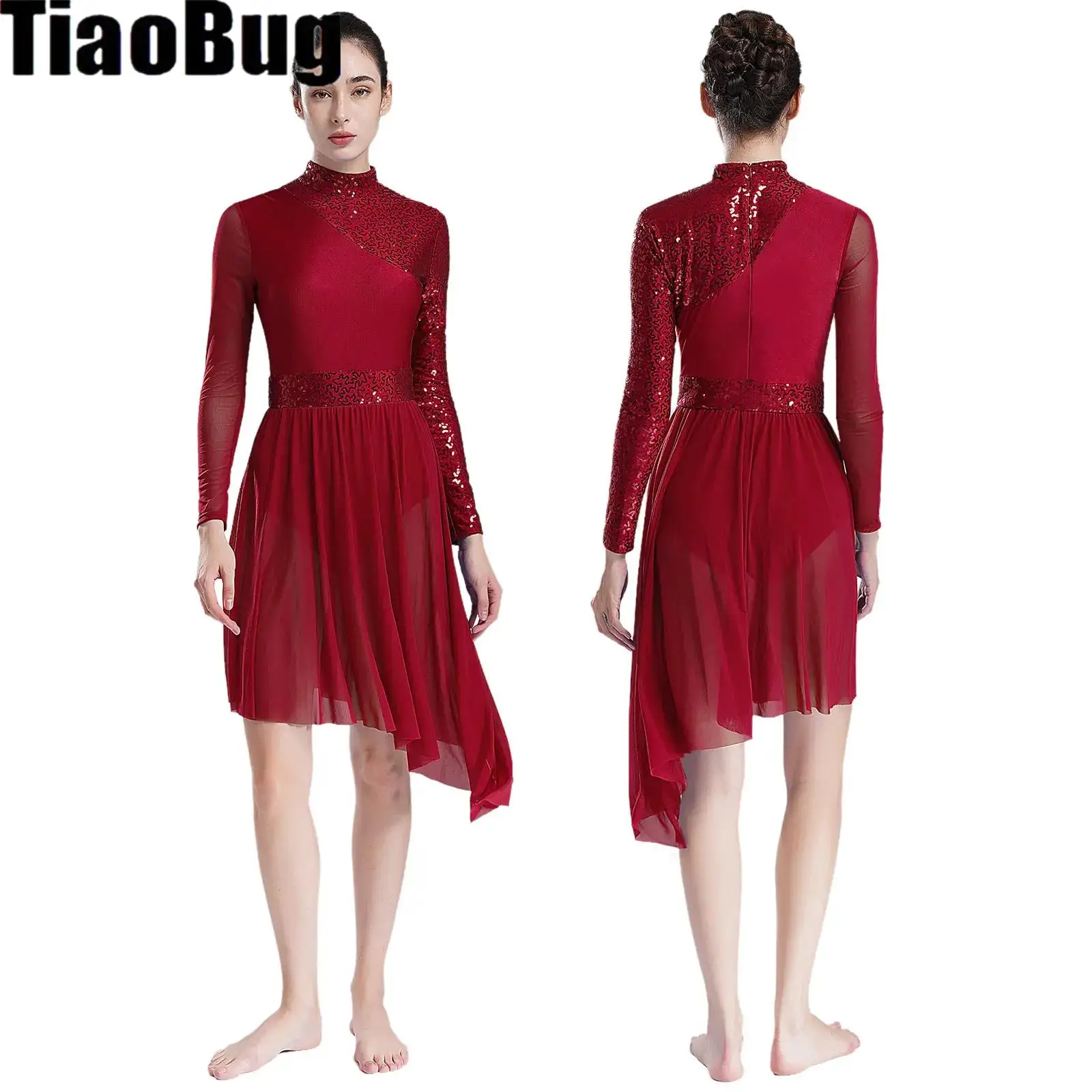 Womens Sequins Ballet Dance Dress Sparkly Mock Neck Long Sleeve Irregular Hem Dresses Stage Performance Dancewear
Womens Sequins Ballet Dance Dress Sparkly Mock Neck Long Sleeve Irregular Hem Dresses Stage Performance Dancewear