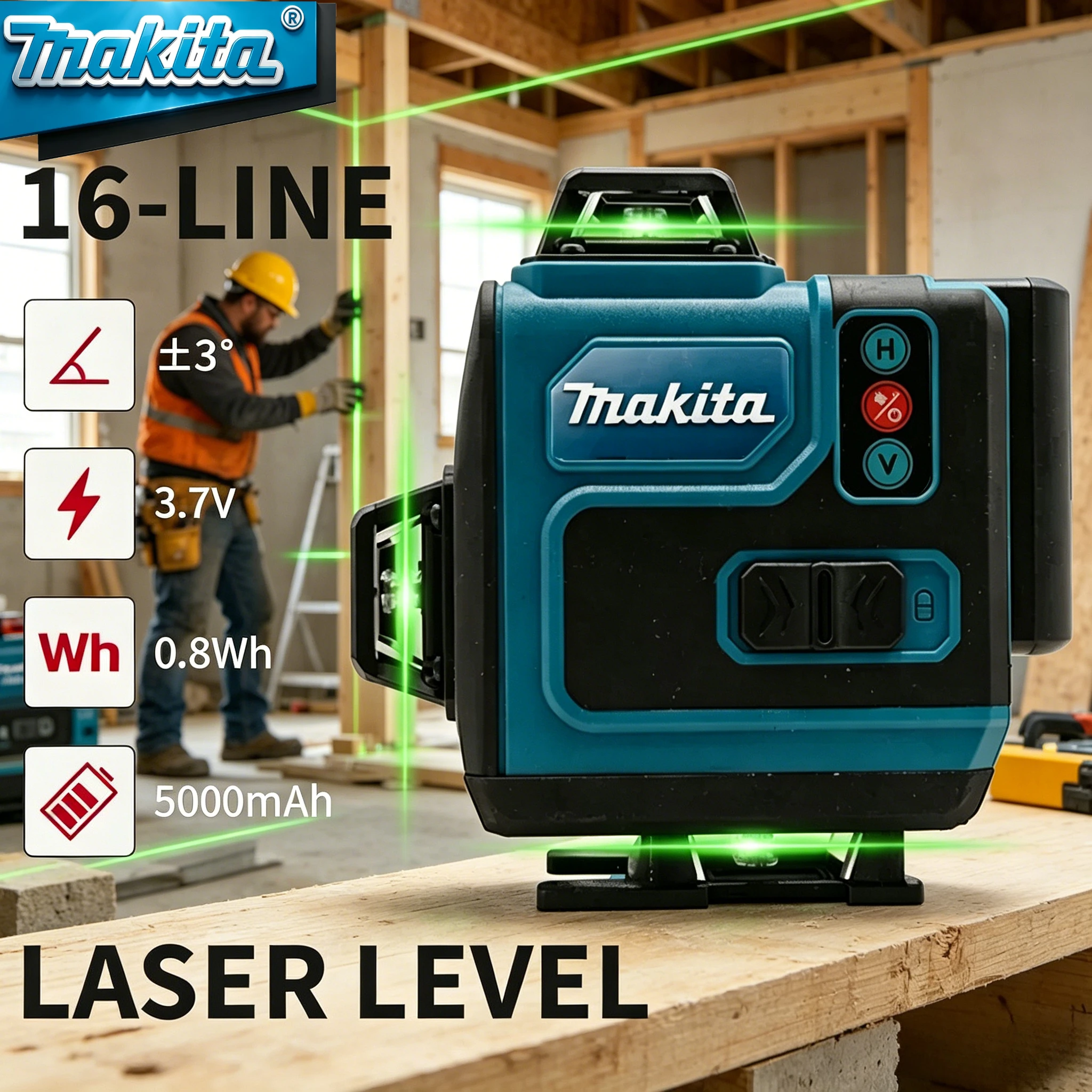 Original 18V Makita 6.0Ah Battery Makita 18V 16 Lines 4D Beam Laser Level 360° Self Leveling for Construction Carpentry Work
Original 18V Makita 6.0Ah Battery Makita 18V 16 Lines 4D Beam Laser Level 360° Self Leveling for Construction Carpentry Work