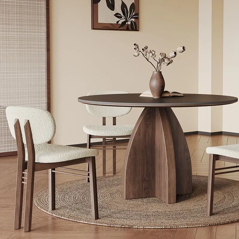 Nordic solid wood round table with turntable household walnut simple modern negotiation table wabi sandy black rock slab dining
Nordic solid wood round table with turntable household walnut simple modern negotiation table wabi sandy black rock slab dining