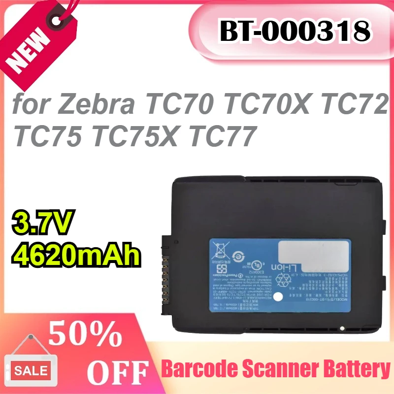BT-000318 3.7V 4620mAh for Zebra TC70 TC70X TC72 TC75 TC75X TC77 Barcode Scanner Battery
BT-000318 3.7V 4620mAh for Zebra TC70 TC70X TC72 TC75 TC75X TC77 Barcode Scanner Battery